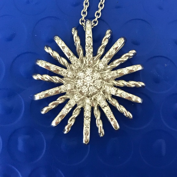 DY insp. Starburst Pendant 14K Gold Plated 2Ct Simulated Diamond 925Silver Chain - Picture 3 of 12